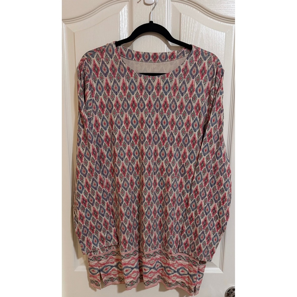 J. Jill Luxe Tunic Supima Cotton Diamond Pattern Bohemian Women XL Artisan NEW